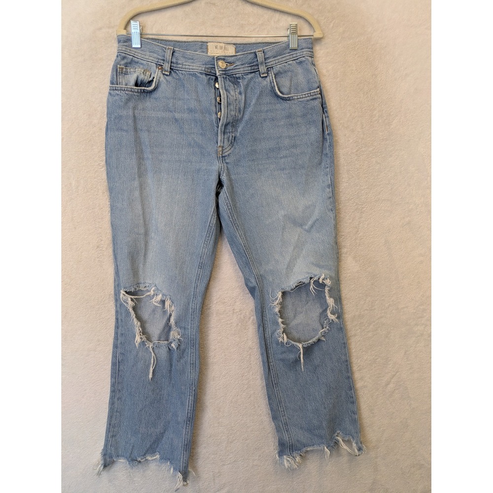 We The Free Jeans Women's 28 Light Blue Distressed Button Fly Raw Hem‎